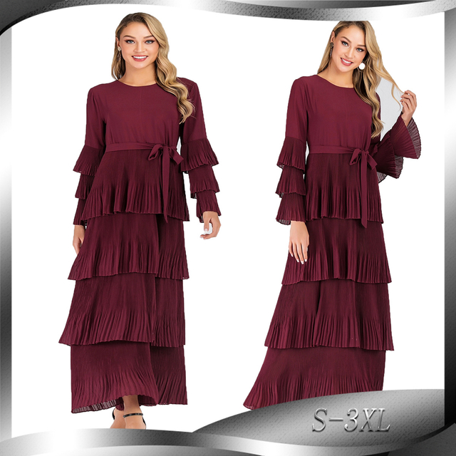 Amazon AliExpress Hot Selling New Fashion Elegant Round Neck Cake Skirt Long Dress