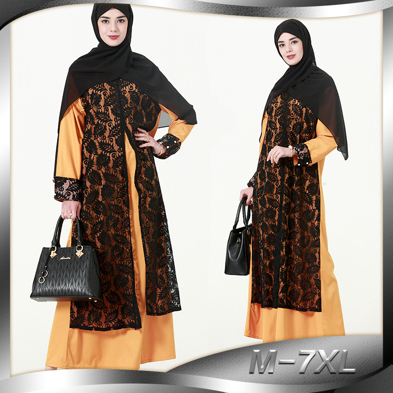 New Style Dresses Women's Fashion Fake Two Pieces of Lace Temperament Women's Clothing Arabian Women's Dress