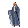 European And American Muslim Trend Lace Stitching Beaded Loose Lace Long-sleeved Cardigan Robe Women
