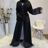 2022 Middle East Fashion New Style Bead Stitching Lace with Pocket Arab Muslim Cardigan Robe