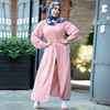 2022 new fashion Muslim lapel solid color full button slim dress long skirt