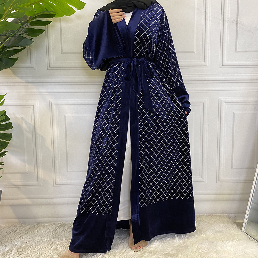 2022 Middle East new fashion autumn and winter kimono abaya gold velvet bronzing Muslim cardigan robe