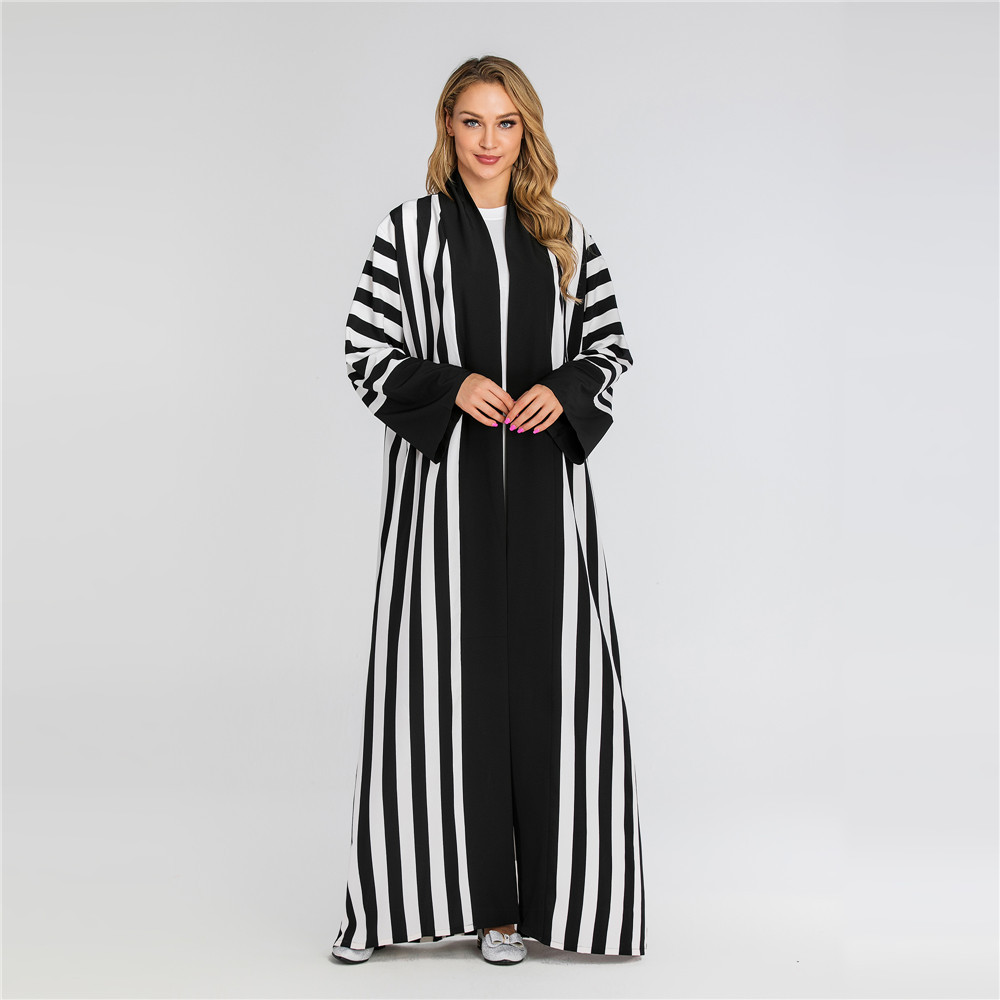 Foreign Trade Women's Clothing New Style Stripe Design Long-sleeved Simple And Simple Muslim Abaya