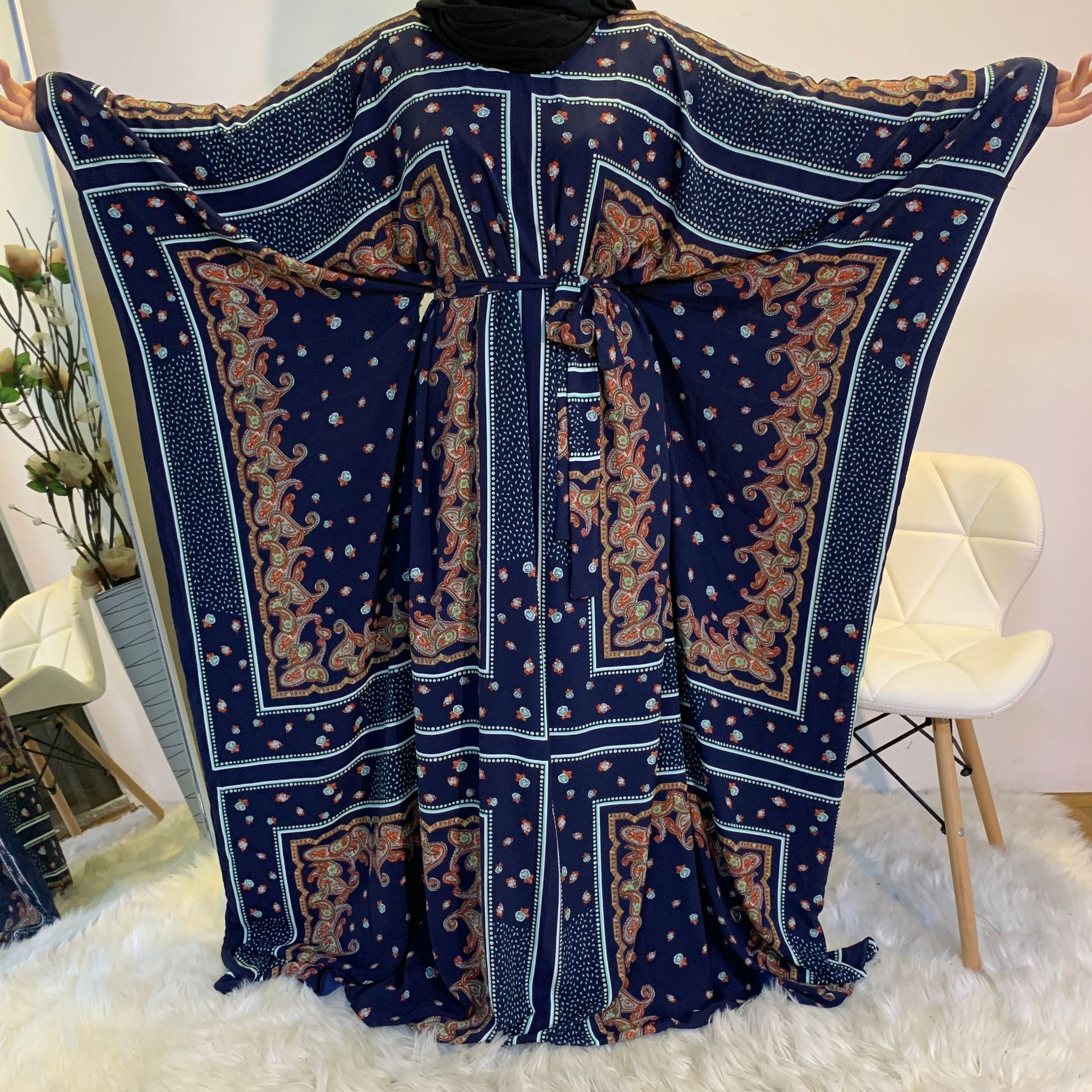 Cross-border Source Fashion Printing Elegant Loose Muslim Robe Bat Sleeve Plus Size Women's Dress