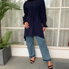 New Style Simple Malaysian Turkish Elastic Color Plus Size Blouse Band Waist Women's Solid