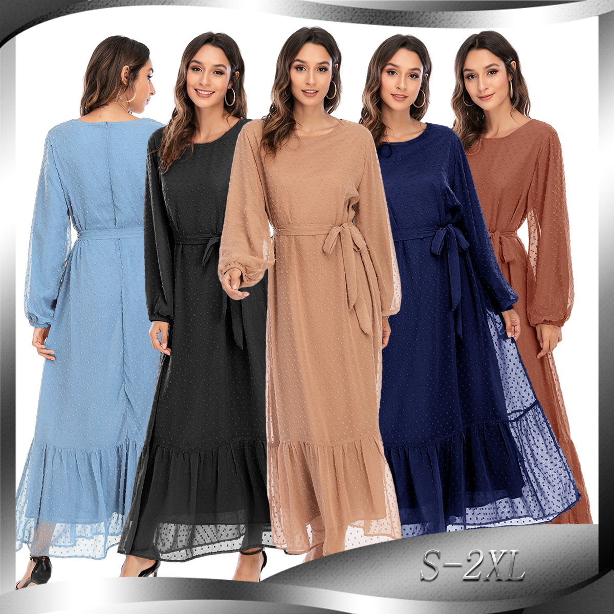AliExpress Amazon 2020 Cross-border Foreign Trade Women's Stitching Long-sleeved Middle Eastern Fashion Dress