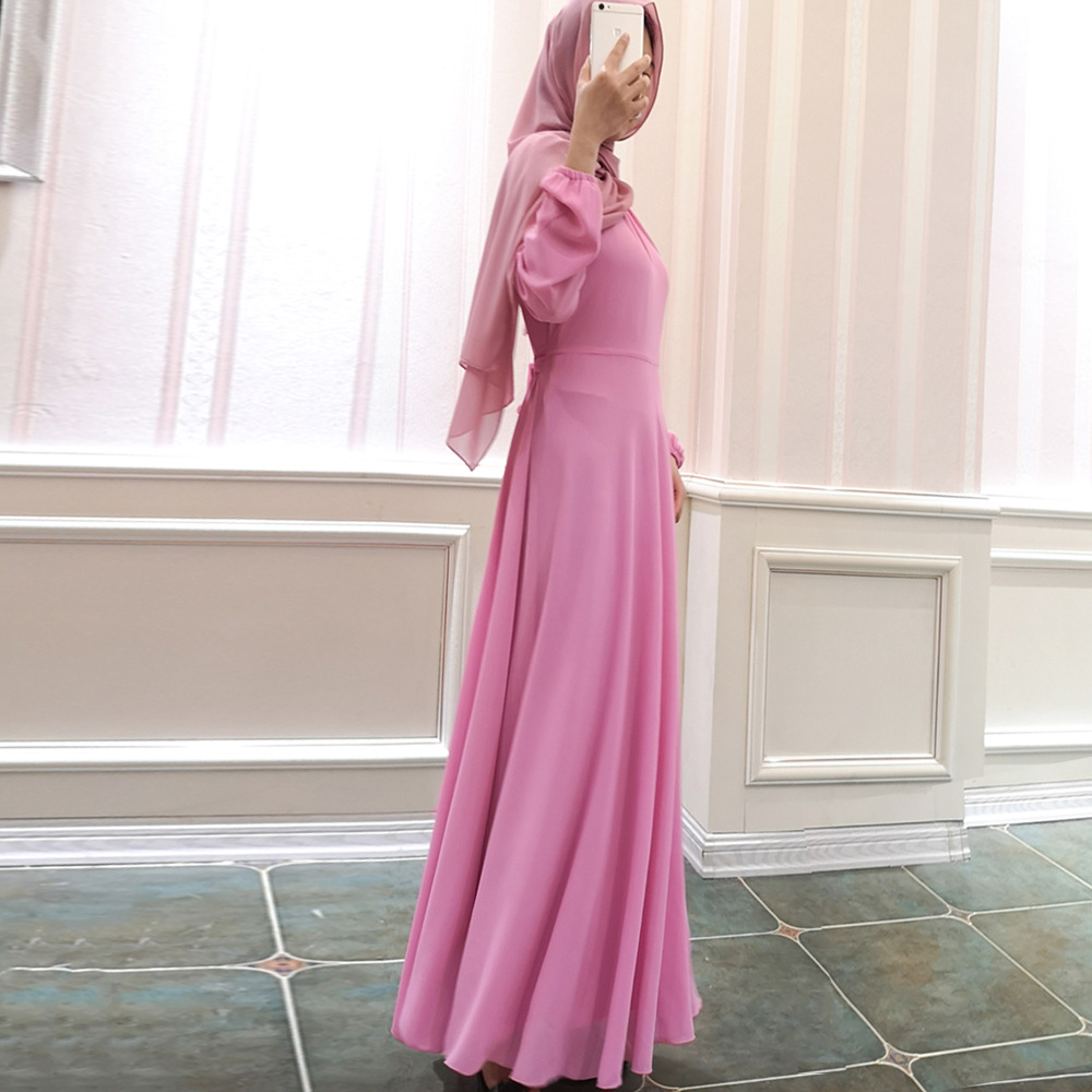 Ramadan Muslim Women Chiffon Summer Arab Solid Color Large Size Dress Wholesale