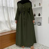 New Fashion Muslim Lapel Solid Color Long Skirt Full Button Slim Dress 