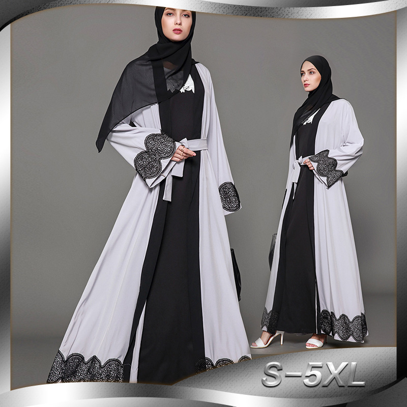Large Size New Fashion Robe Cardigan Long Skirt MuslimAbayaKimono Gray Dubai Hot Sale