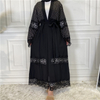 New Fashion Black Lace Stitching Polka Dot Turkish Islamic Cardigan Muslim Abaya