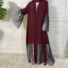 Ebay Hot Sale Middle East Muslim Long-sleeved Stitching Pleated Big Swing Robe Female Arab Long Cardigan