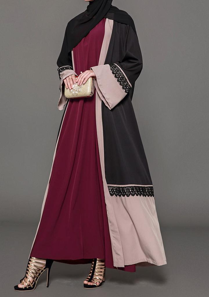Lace Stitching Cardigan Hui Muslim Fashion Ethnic Fashion Long Skirt Muslim Saudi Robes