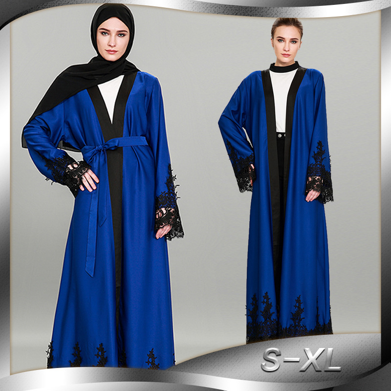 Muslim Arabian Fashion Long Coat Robe Loose Large Size Paris Beads Retro Stitching Long Sleeve