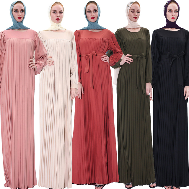 Plus size women's autumn new pleated Muslim long skirt Islamic Ramadan dress spot hair abaya
