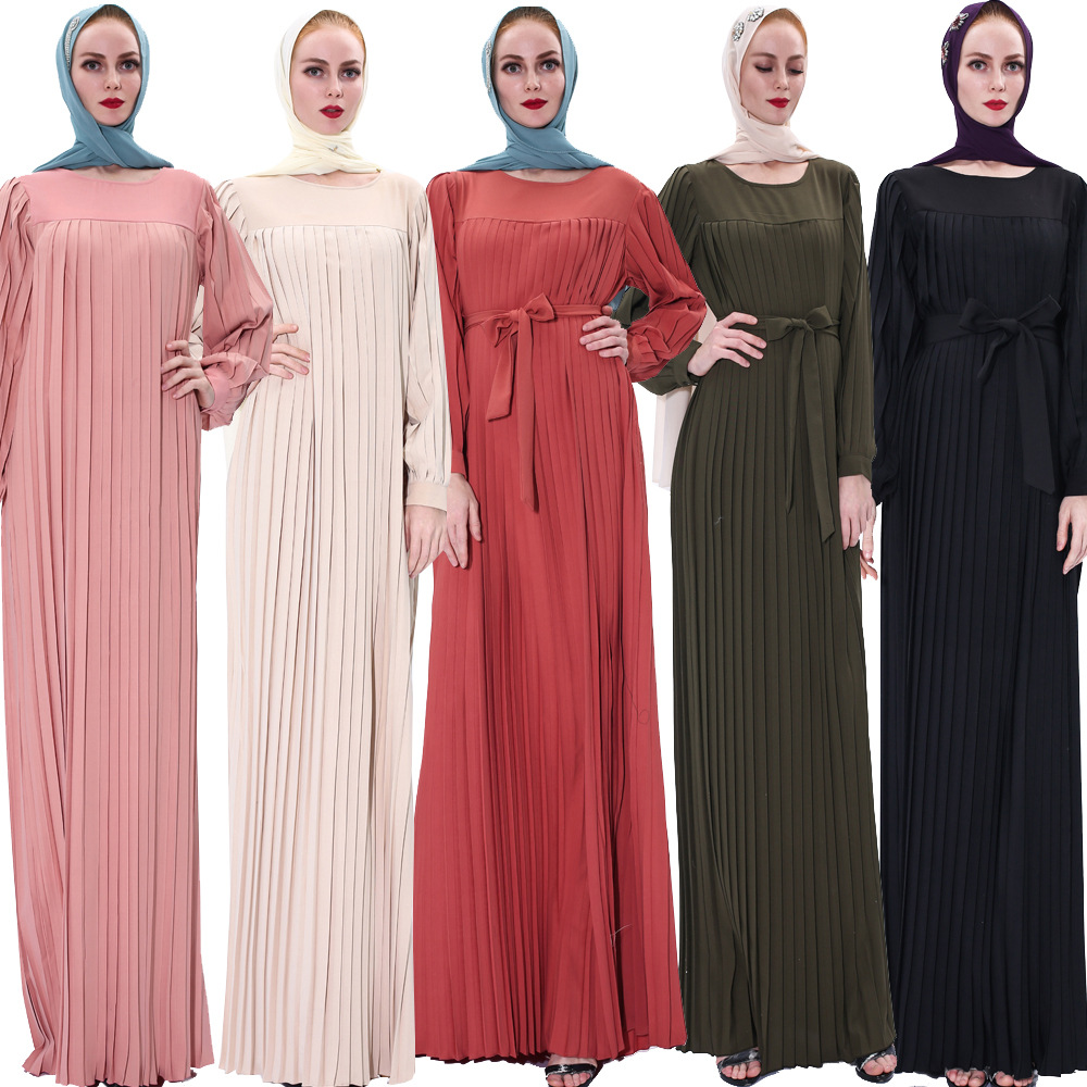 Plus size women's autumn new pleated Muslim long skirt Islamic Ramadan dress spot hair abaya