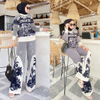  Modest Pants Burka Islamic Clothing Kurti Maxi 2022 Two Piece Dubai Suit 2pieces Printing Top Women Prayer Thobe Muslim Blouse Set