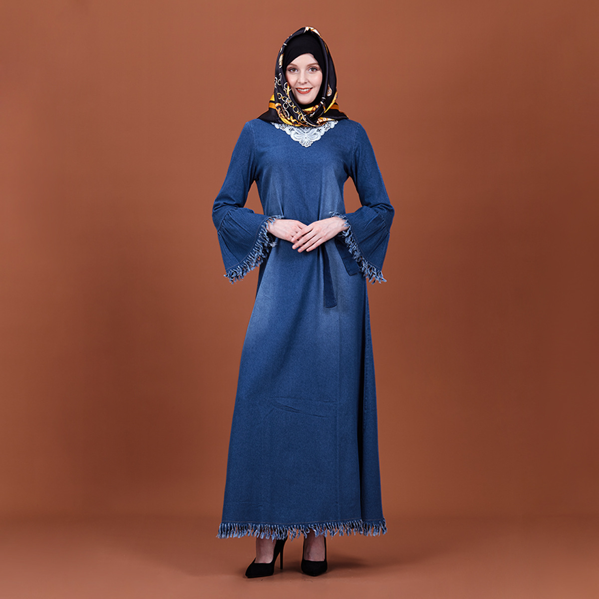 2022 Muslim Muslim Denim Dress Cross-border Women's Clothing Middle East Southeast Asia
