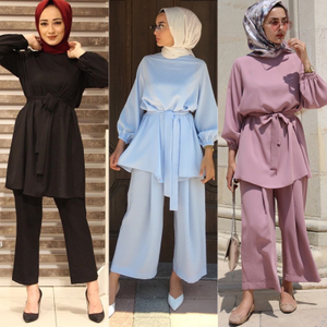  Top Two Piece Thobe Dubai 2022 Kurti Modest Pants Maxi 2pieces Printing Women Burka Islamic Clothing Prayer Suit Muslim Blouse Set