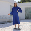 2022 Muslim Arabic Blue Simple Loose Elegant Ruffle Sleeve Abaya Muslim Dress Women