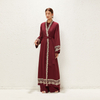 2022 Muslim Elegant Red Waist Lace Up Chiffon Solid Middle East Dubai Women's Coat