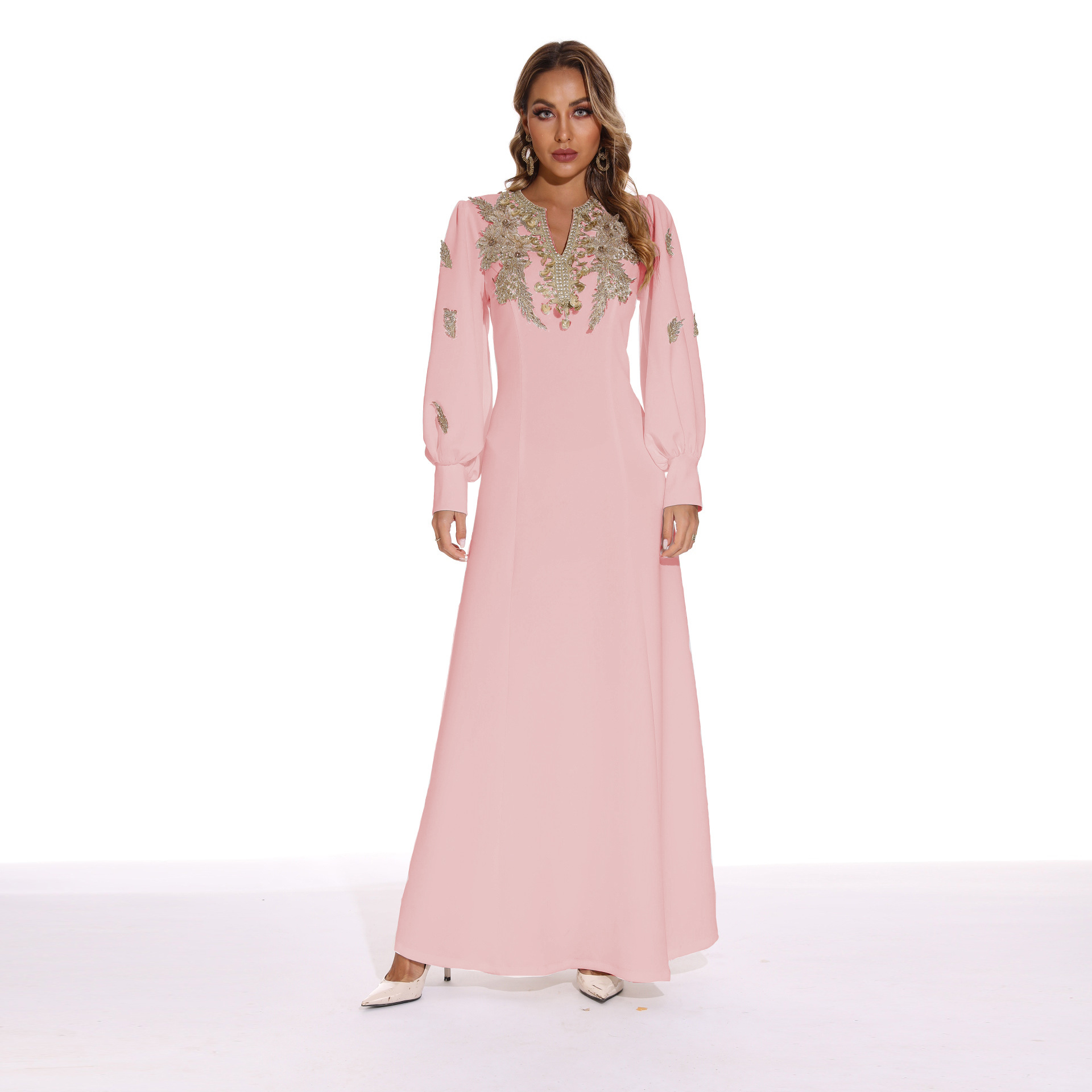 2022 Muslim New Fashion Arabian Elegant and Thin Embroidered White Long Dress