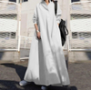 2022 Muslim Women's Autumn Solid Color Retro Ethnic Style Loose Long-sleeved Big Swing Dress