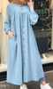 2022 Muslim dress plus size women's round neck pocket commuter casual robe shirt dress long