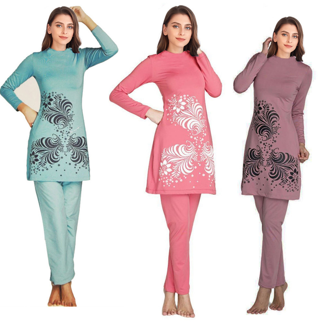 Plus Size Muslim Women's Islamic Wholesale Modest Full Cover Swimsuits Beach Swimwear Burkini