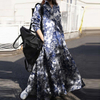 2022 Plus Size Women's Amazon Autumn Print Cotton And Linen Dress Retro Ethnic Clothes Loose Long-sleeved Large Swing Dress