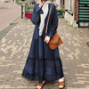 2022 Muslim Spring Cotton And Linen Literary Retro Dark Grid Loose Big Swing Long Sleeve Dress