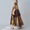 2022 Summer Check Pattern Plus Size Women's Retro Ethnic Style Clothes Casual Cotton Loose Big Swing Dress Long Skirt