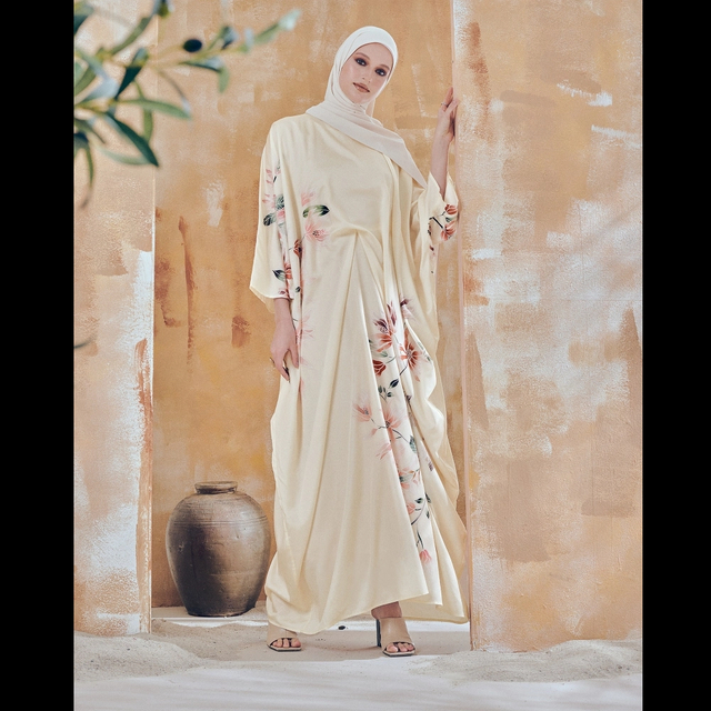SIPO Wholesale High Quality Solid Color Muslim Women Dress Kaftan Long Sleeve with Flower Print