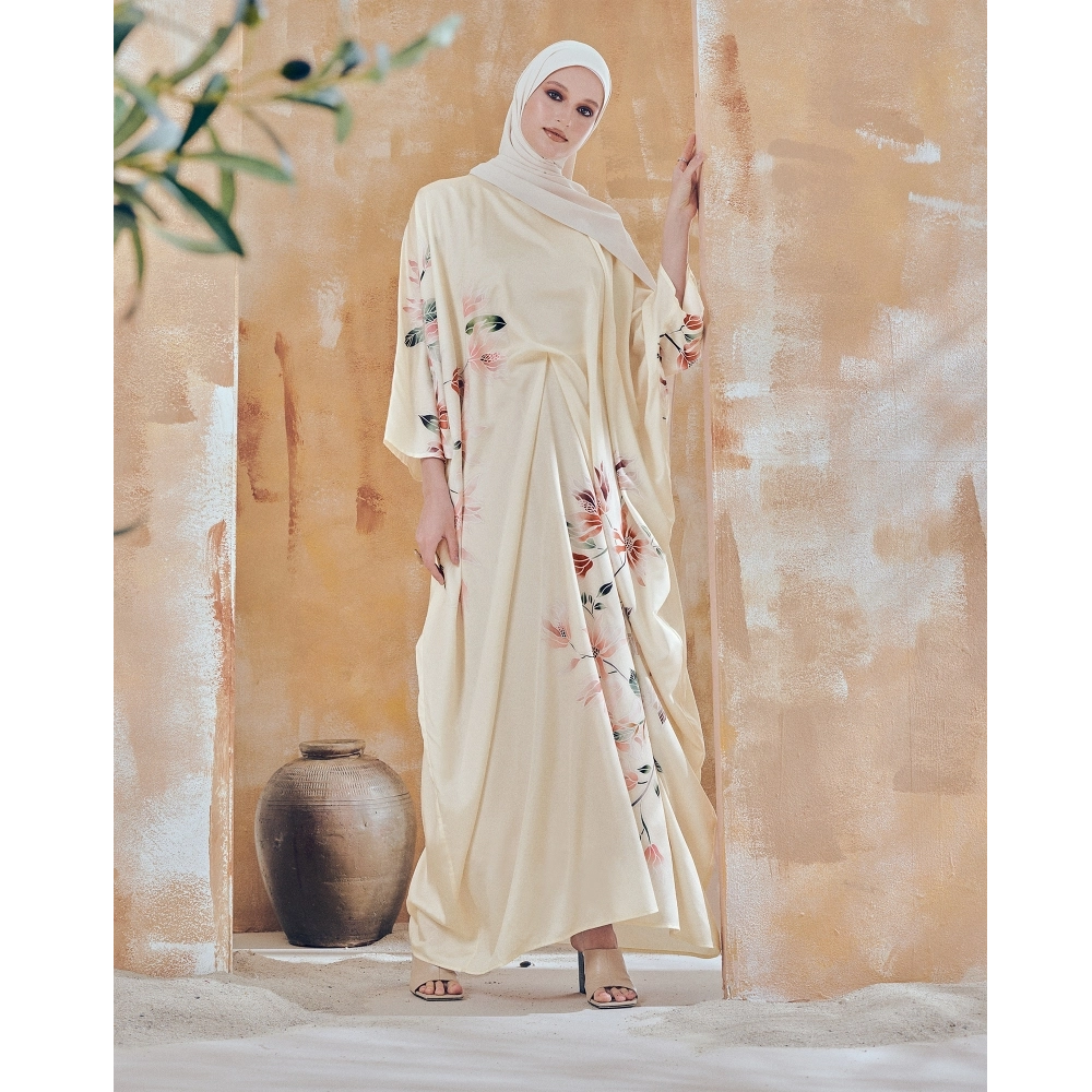 SIPO Wholesale High Quality Solid Color Muslim Women Dress Kaftan Long Sleeve with Flower Print