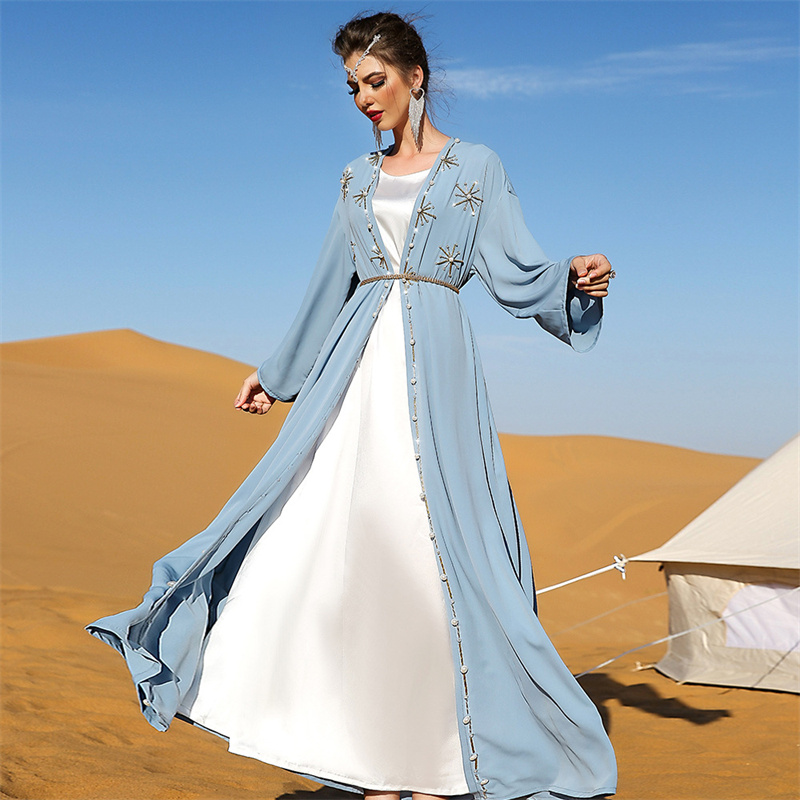 SIPO Factory Open Abaya Dubai Turkey Muslim Cardigan Long Dress Hand-Sewn Diamond 2022 New Robe Kaftan Long Burqa For Travel Vacation