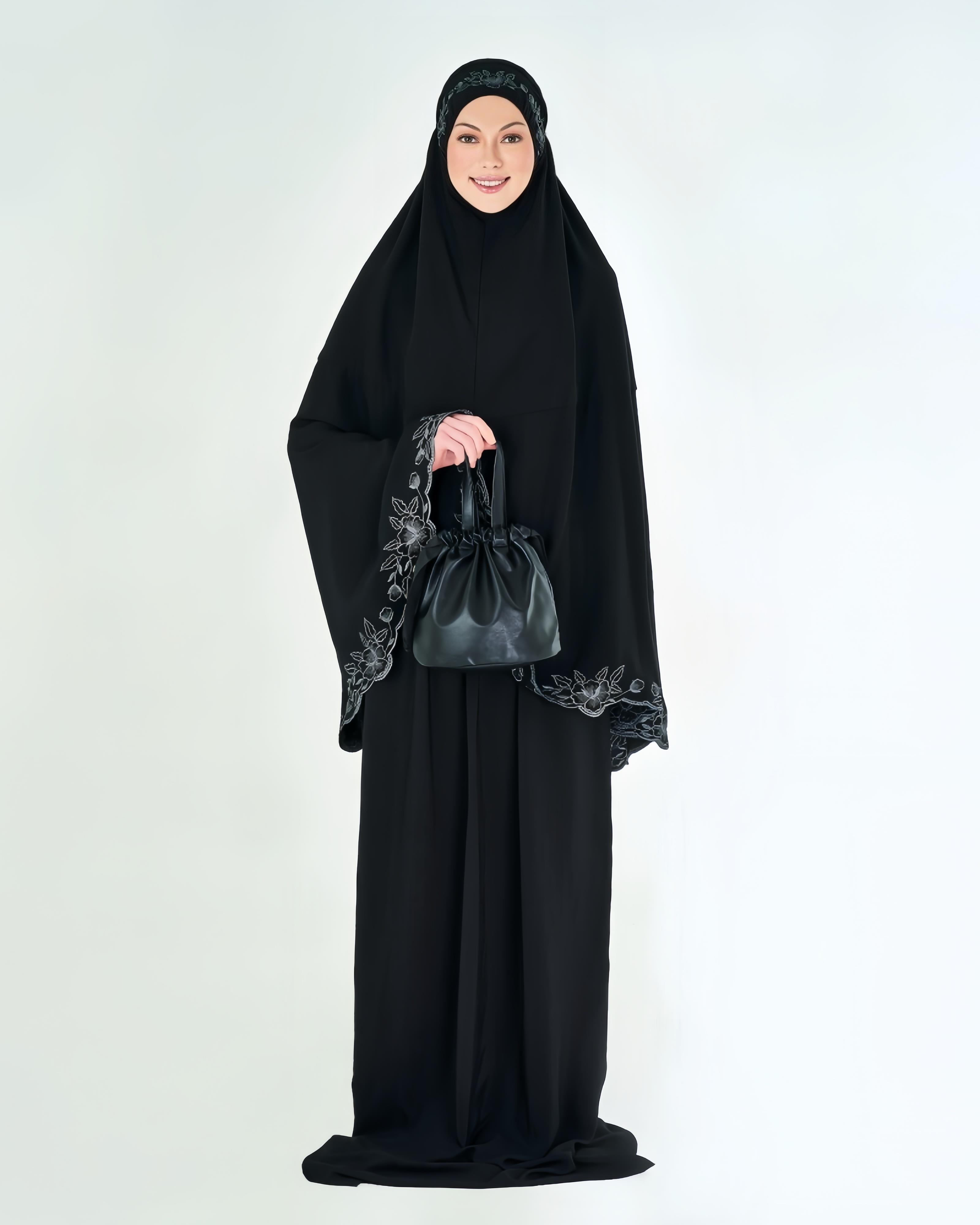 SIPO Singapore Ramadan Muslim Borong Hari Solat Women Travel Telekung Malaysia Traditional Lace Embroidery Prayer Silk
