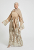SIPO Luxury Royal Satin Closed Abaya Champagne Gold Intricate Lace with Diamante And Embellishments