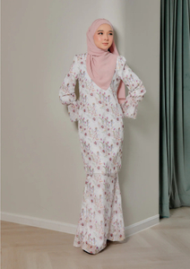 SIPO Eid Islamic Muslim Wear Baju Raya Custom Printed Glitter Chiffon Baju Kurung Modern Small Puff with Ruffled Bell-sleeves Baju Kurung Wholesale Malaysia