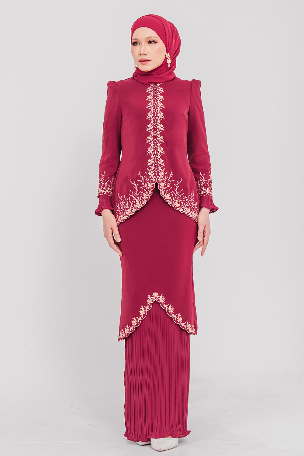 SIPO Custom Malaysia Baju Kurung Modern Embroidery Kurung with Pleated Layer Skirt Muslim Dress Baju Kurung