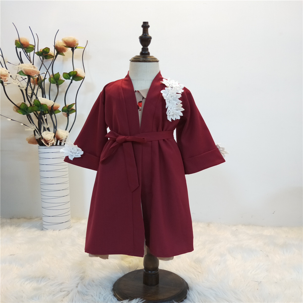 Wholesale Floral Child Kid Modest Muslim Islamic Open Abaya Kimono Cardigan (3)