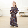 Button Ethnic Digital Printing Kid Child Modest Muslim Islamic Abaya Maxi Dress