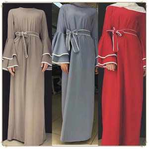 Arabic New Design Middle East Plain Color Belt Women Abaya Muslim Dresses Islamic Clothing