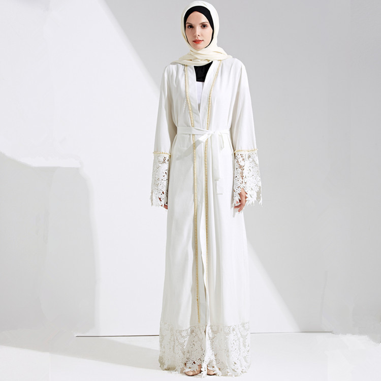 Soft Lace Swing Long Sleeves Open Abaya Turkish Women Islamic Clothing Muslim Dresses