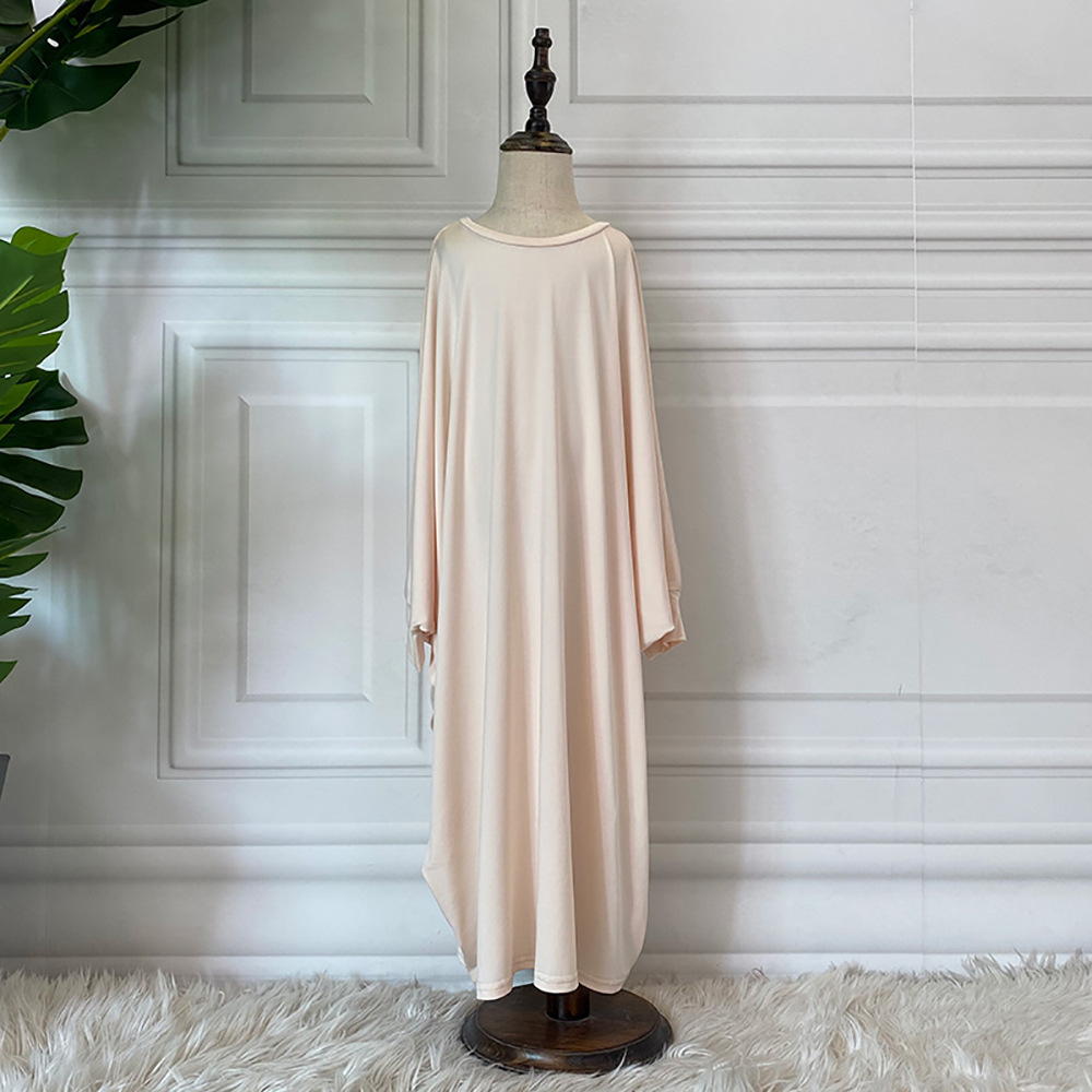 Middle East Pure Color Bat Sleeve Child Kid Modest Muslim Islamic Abaya (4)