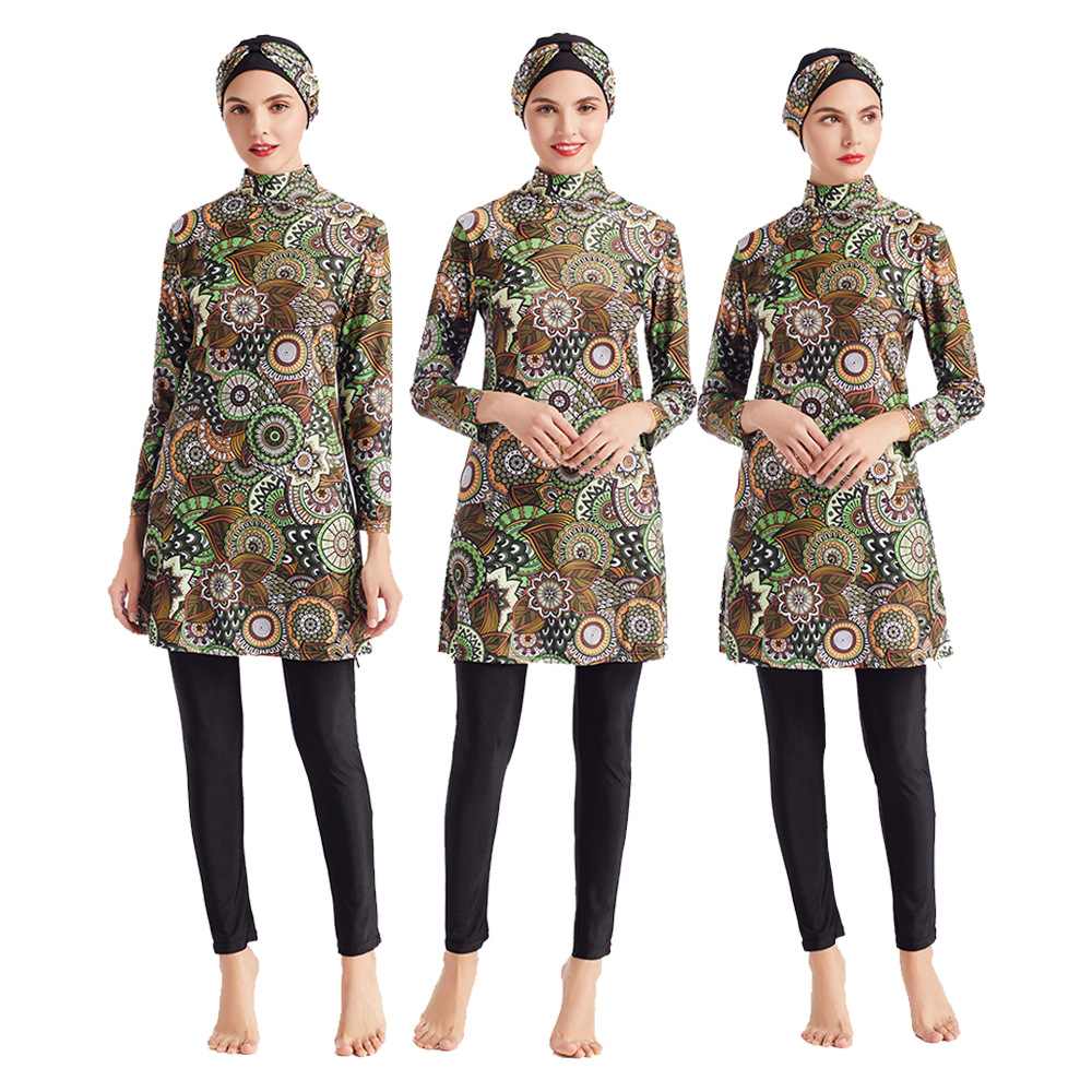 SIPO Three-piece Printed Swimsuit Conservative Swimwear Muslim Women's Clothing