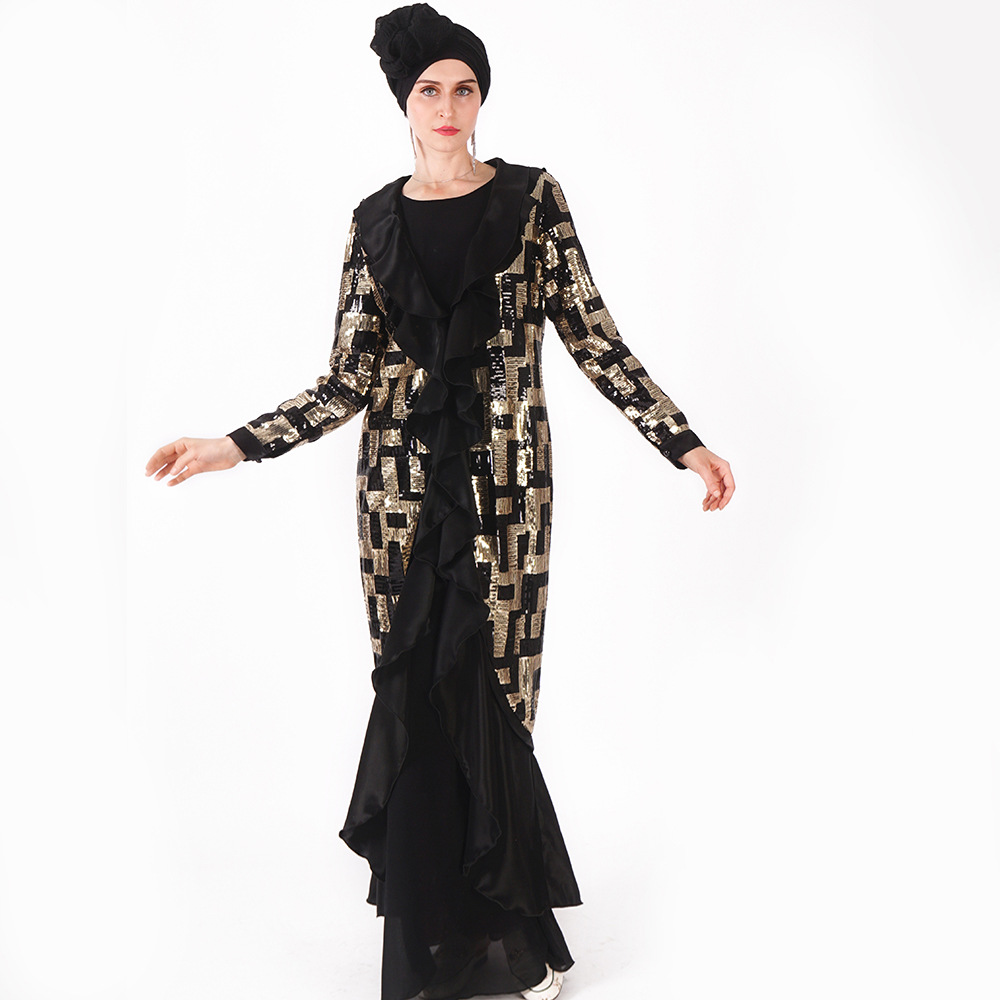 Modest Sequined Abaya Muslim Dresses Islamic Clothing Open Cardigan Abaya