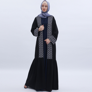 Maxi Dress Long Sleeve Embroidery Lace Islamic Muslim Kimono Dress Open Abaya