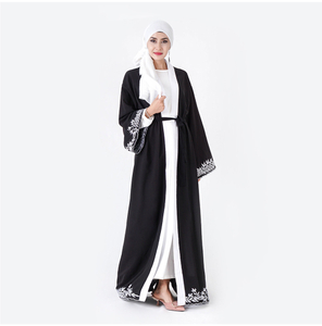 Polyester Fancy Dresses Kimono Front Lace Islamic Clothing Open Abaya Muslim