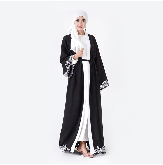 Polyester Fancy Dresses Kimono Front Lace Islamic Clothing Open Abaya Muslim