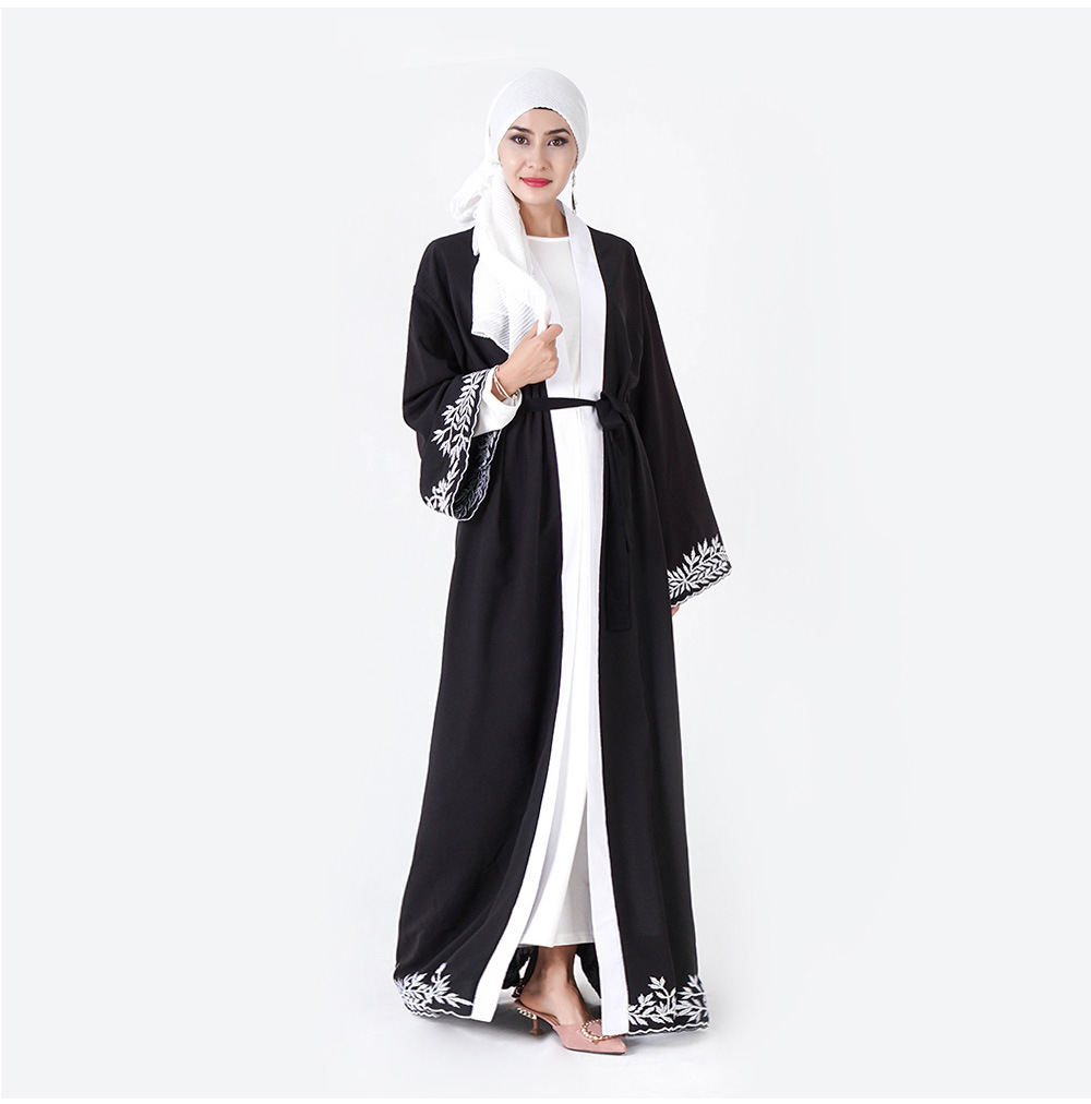 Polyester Fancy Dresses Kimono Front Lace Islamic Clothing Open Abaya Muslim