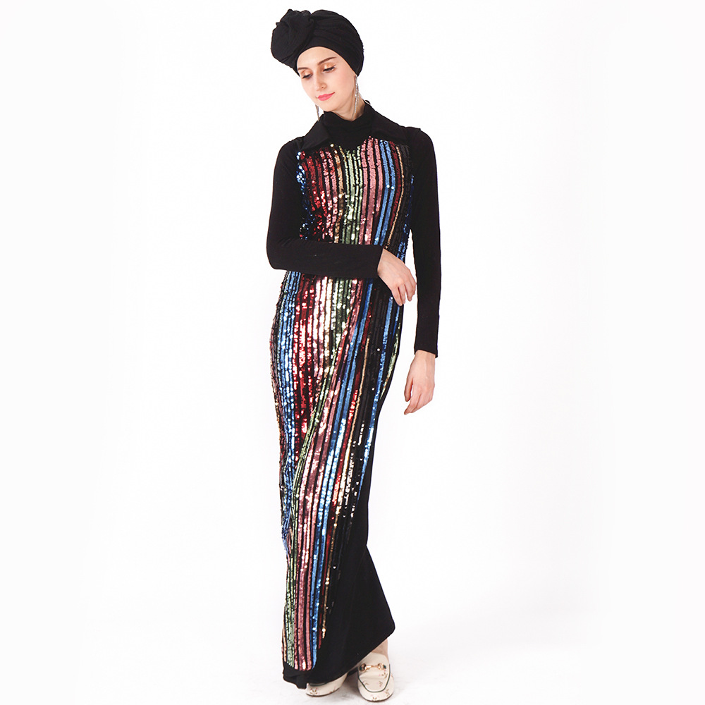 Sequins Elegant Middle East Muslim Maxi Dress Party Evening Gown Islamic Clothing (4)